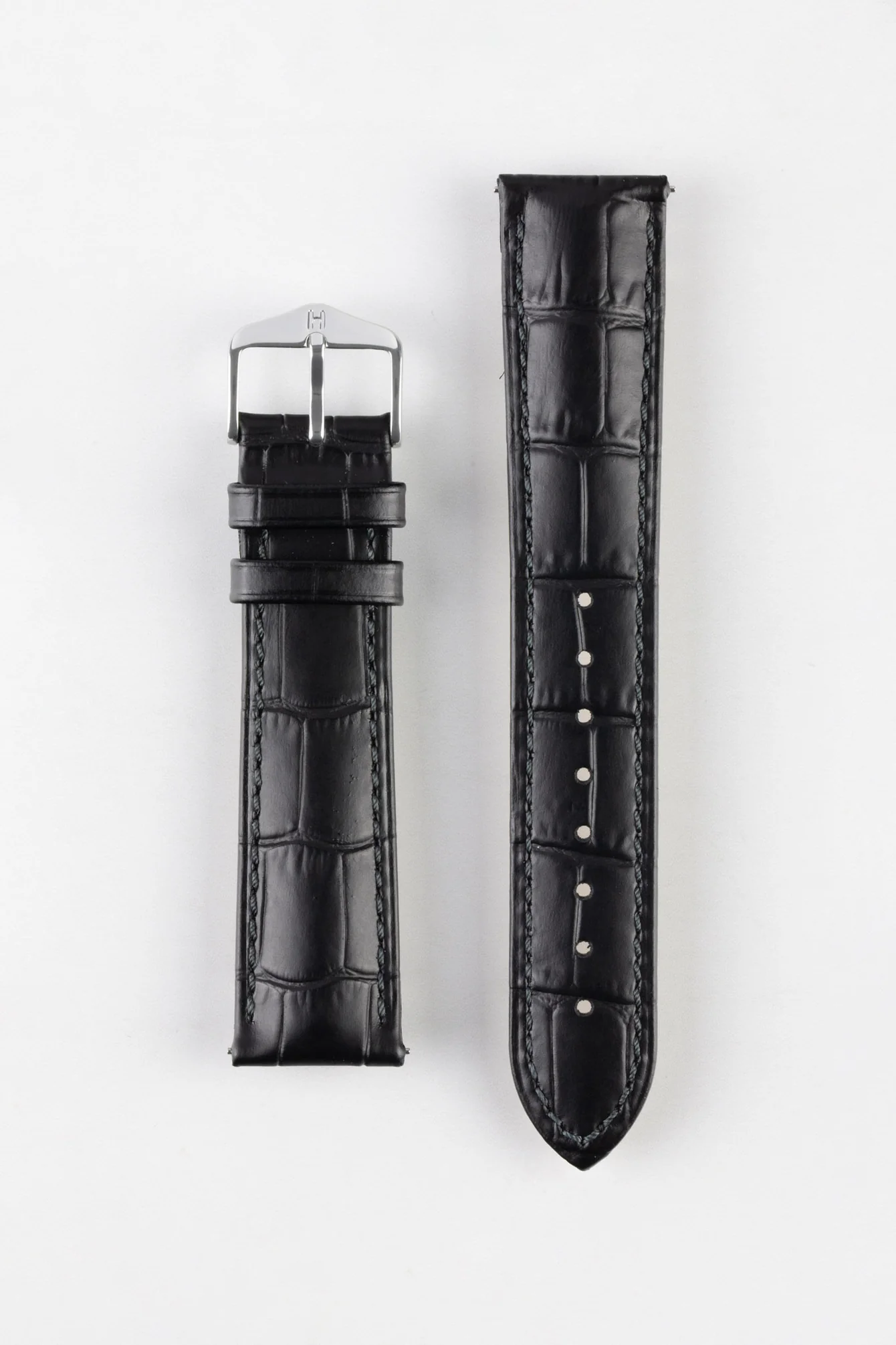 Premium Genuine Leather Watch Strap – Classic Onyx Black (Alligator Embossed)
