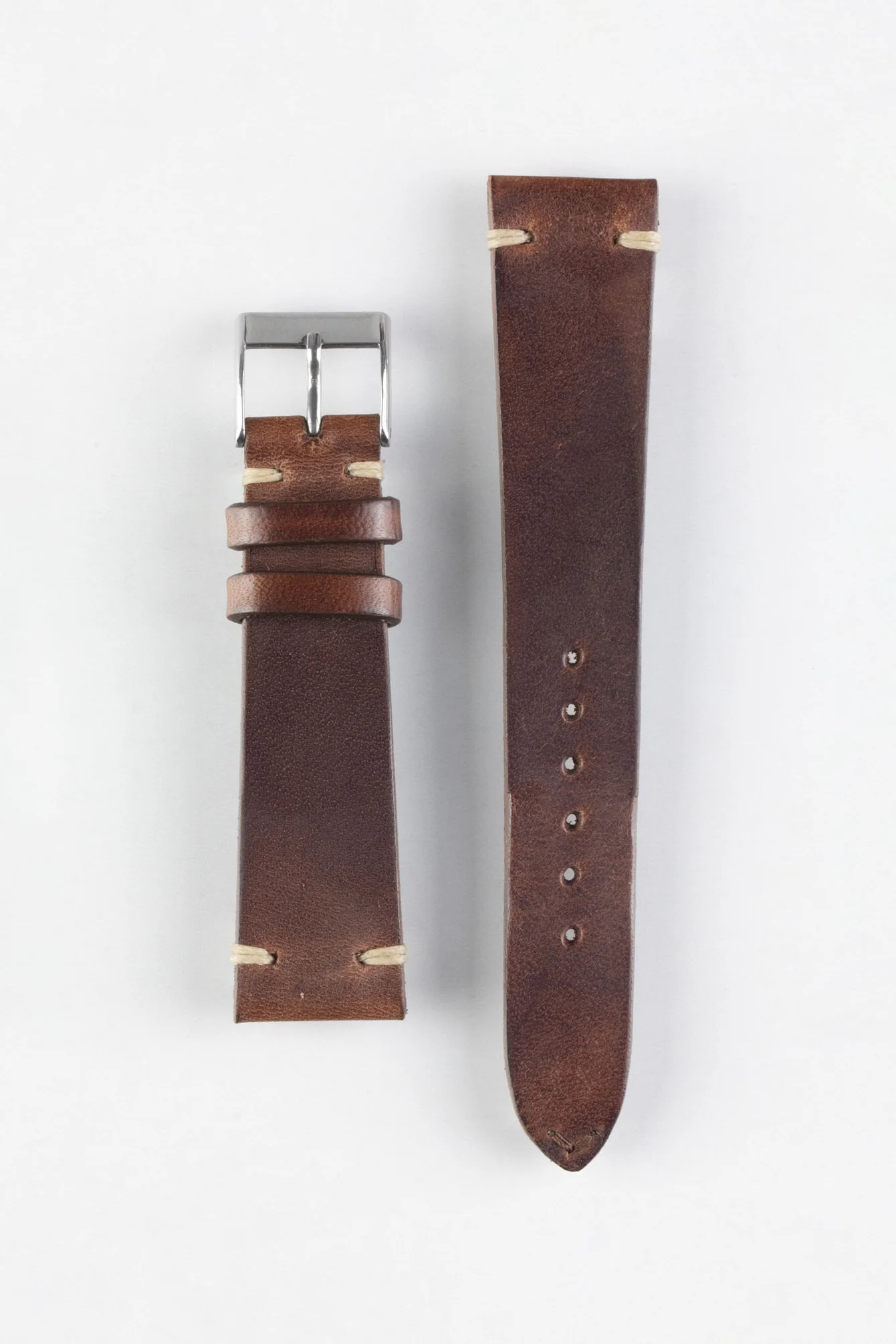 Premium Genuine Leather Watch Strap – Vintage Distressed Brown (Minimalist Stitching)