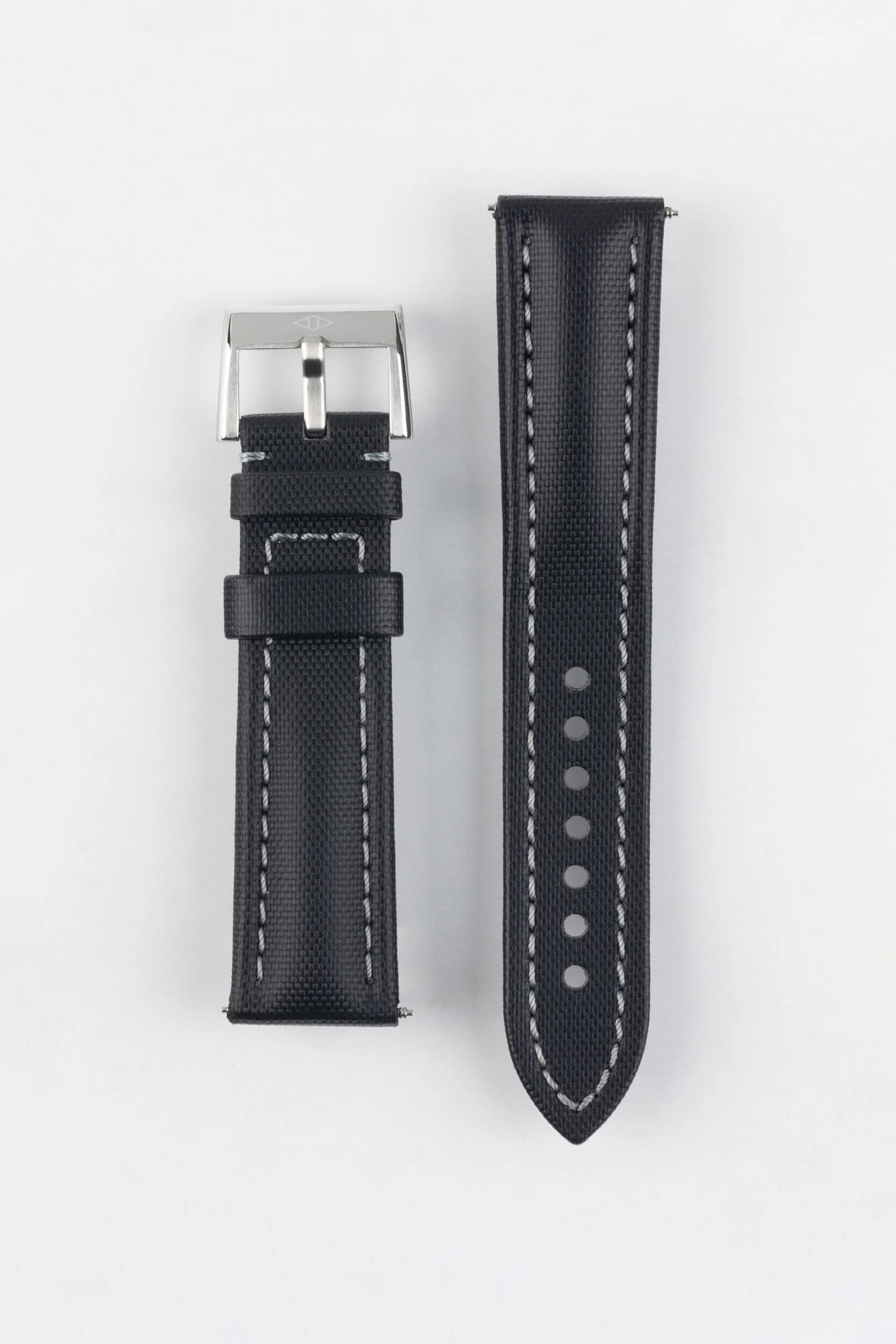 Premium Sailcloth Style Watch Strap – Tactical Black (Contrast Gray Stitching)