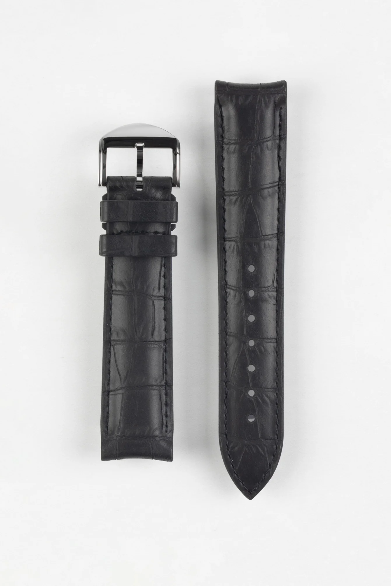 Premium Curved-End Leather Watch Strap – Classic Onyx Black (Alligator Embossed)